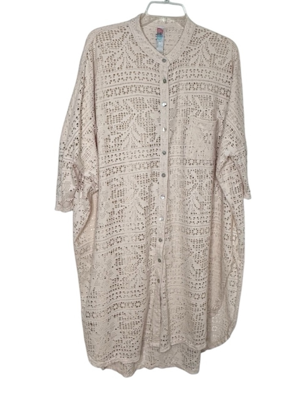 Free People‎ Beach  Lace Cream Button Down Cover Up Size S Oversize